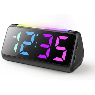Digitaler Wecker für Schlafzimmer – Sehr lauter Wecker – Ideal für Tiefschläfer – Mit RGB-Nachtlicht – Regenbogen-Anzeige – Doppelte Weckfunktion – Schlummermodus