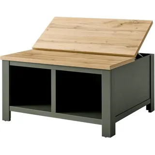 Landhaus Couchtisch mit Klappe CINCINNATI-61 in grün mit Wotan Eiche, B/H/T: 92/48/92cm - Grün