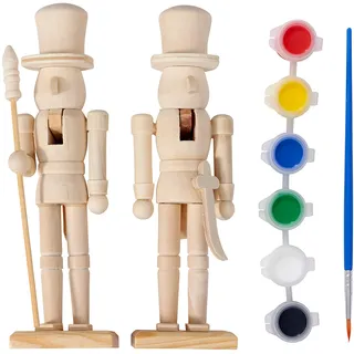 THE TWIDDLERS 2 Weihnachten Nussknacker aus Holz zum Selber Bemalen, 18cm - DIY Basteln Weihnachtsdeko für Kinder - Farben Inklusive, Male deinen eigenen Soldaten, Kunst Kreatives Geschenk Spielzeug