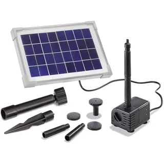 esotec Solar Teichpumpenset 3,5/300 Fontäne Wasserspiel Solarbrunnen 101769 | 3,5Wp Solarmodul, 300l/h, IP68, 80cm Förderhöhe, Trockenlaufschutz, 5m Kabel, 10/13mm, 4 Fontänen, Durchflussregler, 8VDC