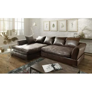 Couchgarnitur TIZIAN L-Form Wildlederoptik- Dunkelbraun/Ottomane Links - Braun