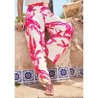 Palazzohose LASCANA "mit weitem, lockerem Bein", Damen, Gr. 42, N-Gr, creme, pink bedruckt, Web, Obermaterial: 100% Viskose, bedruckt, figurumspielend knöchellang, Hosen Palazzohose, in sommerlichem Allover-Print, luftige Sommerhose aus Webware, Topseller