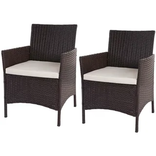 MCW Poly-Rattan Sessel Halden Braun, Cremeweiß 2er-Set , Braun, Weiß , Kunststoff , 59x83x60 cm , Gartenmöbel, Gartensessel, Gartenstühle