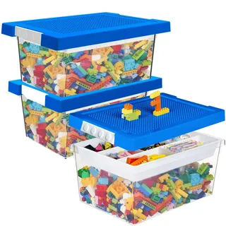 Greentainer Aufbewahrungsbox Spielzeug mit Deckel & AbnehmbaresTablett & Bauplatte,3er Spielzeug Box aus PP,Aufbewahrungskorb Kinder,Spielzeugkiste für Kinderzimmer Aufbewahrungsbehälter für Blöcke