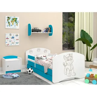 Happy Babies Kinderbett - Mit Matratze & Schublade und Rausfallschutz, 70x140, Mädchen Kinderbetten & Jugendbett Jungen Kids Bed - Blau
