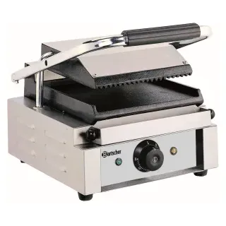 Bartscher Kontaktgrill, Tischgrill mit Grillplatten aus Gusseisen, Grillfläche: gerillt / glatt