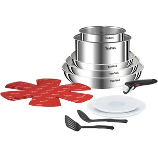 Topf-Set TEFAL "Ingenio Emotion, Topf und Pfannenset abnehmbarer Griff, stapelbar", grau (edelstahl), Töpfe, Topf-Set, unversiegelt, Topfset Induktion, platzsparend, stapelbar, L896SD