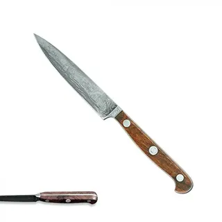 GÜDE Solingen - Spickmesser Damaststahl geschmiedet, 10 cm, Wüsteneisenholz, F.GÜDE, Office Messer, Handmade Germany