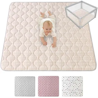 Gesteppte Krabbeldecke Baby 127cm, Hygge beige – extra Dicke 1,5cm weiche Baby Krabbelmatte – Baby Spielmatte mit Rutschfester Unterseite zum Krabbeln, Laufgitter – maschinenwaschbare Baby Spieldecke