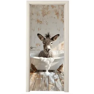 MuchoWow Türaufkleber Selbstklebend - Esel - Tier - Vintage - Badewanne 85x205 cm - Türtapete , Eichefarben , Kunststoff , Rechteckig , 85x0.1x205 cm , Tapeten & Wandverkleidungen, Wandtattoos & Sticker