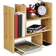 Bild Tischregal Bambus, Verstellbarer Organizer, für Schreibtisch, Küche & Bad, Aufsatzregal, klein, H: 40cm, Natur, 1 Stück