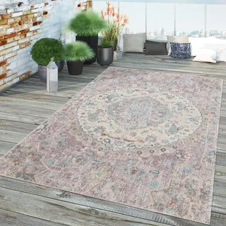 TT Home In- & Outdoor-Teppich, Kurzflor Für Balkon Terrasse, Orient-Muster In Rosa Größe 200 cm Rund - Rosa