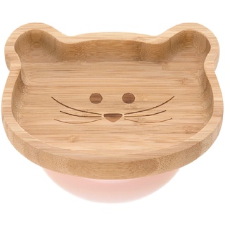 LÄSSIG Kinder Holzteller Snackteller Kinderteller, aus Bambus Saugnapf aus Silikon rutschfest/Platter Little Chums Mouse, rosa, 1 Stück (1er Pack)