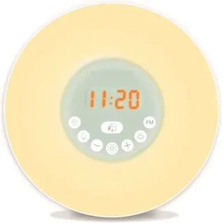 Morgensimulator - Wecker mit FM-Radio - 6 Naturgeräusche - Nachtlicht - Wecker mit Nachtschalter - Schneller Wecker - Weiß