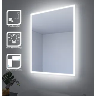 SONNI Badspiegel mit Randmatter Lichtstreifen LED energiesparend Beleuchtung 80 x 60 cm Kupferfrei und bleifrei Spiegel IP44 Wandspiegel - Kupfer