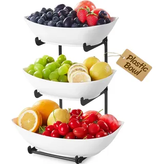 Lifewit Obst Etagere mit 3 Etagen, Servierplatte zum Anrichten von Speisen, weiße wiederverwendbare Tabletts mit Obstschalen für Buffets, Obst, Snack, Gemüse, Kekse, Desserts, Schwarz