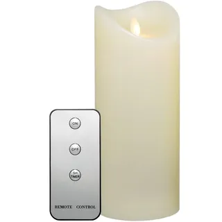 Tronje 23cm LED Kerze mit Timer u. Fernbedienung - Leuchtdauer 1000 Std. Echtwachskerze mit beweglicher Flamme , Wachs, Kunststoff, Creme-Weiß