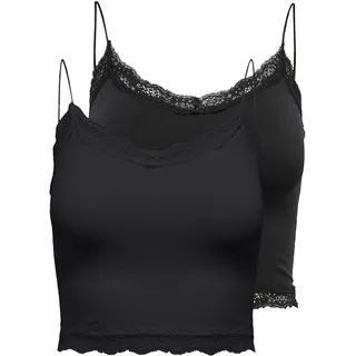 Trägertop ONLY "ONLVICKY LACE SEAML 2-PACK CROPPED TOP", Damen, Gr. S, schwarz (schwarz pack:schwarz, schwarz), Jersey, Obermaterial: 92% Polyamid, 8% Elasthan, unifarben, kurz, Rundhals, Tops Trägertop