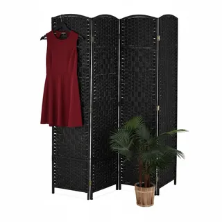 Relaxdays Paravent Raumteiler, HxB: 170x160 cm, Faltbarer Raumtrenner, 3-teiliger Sichtschutz, Holz, Papierseil, schwarz