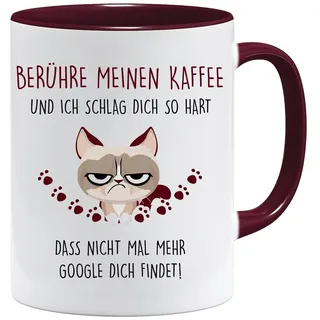 Tasse mit Spruch | Berühre meinen Kaffee und ich schlag dich so hart | Becher für die Arbeit | tasse arbeit | tasse arbeitskollegin | tass arbeit lustig (Weinrot)