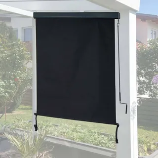 Vertikalmarkise HWC-F42, Senkrechtmarkise Sichtschutz Außenrollo Rollo, UV-Schutz 50 Stoff 250x140cm, schwarz - Grau