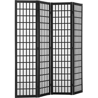 Raumteiler Japanischer Wandteiler 4-teiliger Paravent zur Raumtrennung - Schwarz