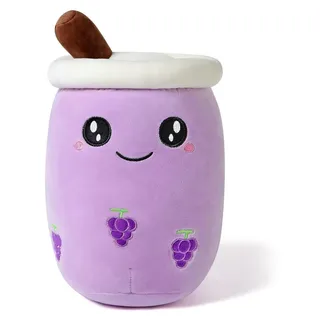Plüschtier Boba Tea Kuscheltier Kawaii Bubble Tea Plüschkissen Lila Weintrauben 24cm - Lila