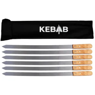 ADANA Kebab Grillspiesse 60cm lang x 2,5cm(25mm) Breite EXTRA Stark 2mm 6 Stück aus Edelstahl mit Holzgriff
