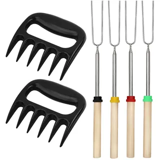 Grillspieße Teleskop Marshmallow,4 Roasting Sticks,Pulled Pork Krallen | Lagerfeuerspieße30-81cm, Lagerfeuerspieße Edelstahl Ausziehbar isolierten Griffen für Camping,Gartenparty, Grillparty