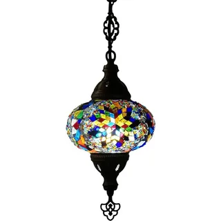 Türkische Hängelampe - Handgemachte Mosaiklampe - Marokkanische Lampe - Authentisch - Multicolor - 78 cm hoch - Bunt