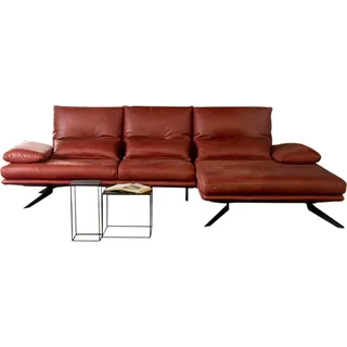 KAWOLA Sofa FENICE Ecksofa Leder Recamiere rechts burgunderrot - Weiß