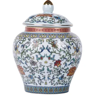 Exquisites Emaille-Ingwergefäß - Handgefertigtes, von Yuan-Dynastie-General inspiriertes Design, traditionelle chinesische blau-weiße Muster auf bunter Emaille-Keramikvase (General Weiß)
