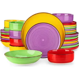 Chromatica Azzuro Tafelservices – 32-teilig – 8 Personen – Bunt – Essteller – Tiefe Teller – Frühstücksteller – Servies – Küchengeschirr - Bunt