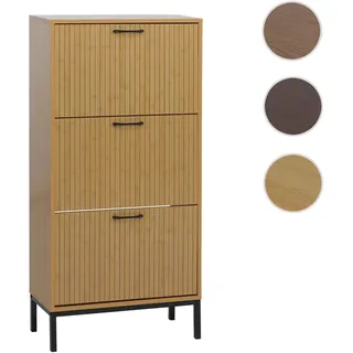 Schuhkipper HWC-P48, Schuhregal Schuhschrank, 3 Kippfächer Ablage MDF Melamin 125x60x25cm ~ Bambus-O
