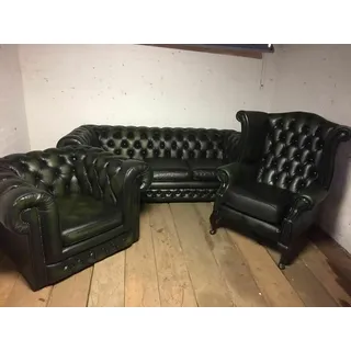 Ledersofa Sofa Couch Polster Chesterfield Set Echtleder Garnitur Sofas Couchen - Schwarz