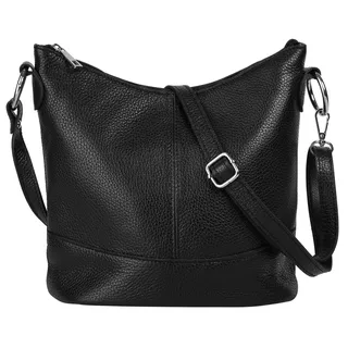 Umhängetasche CLUTY, Damen, Gr. B/H/T: 26cm x 24cm x 14cm onesize, schwarz, Leder, leicht glänzend, unifarben, Taschen Umhängetasche, echt Leder, Made in Italy, Topseller