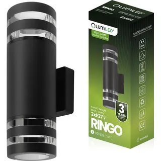 LUMILED Außenwandleuchte Wandlampe aussen Außenleuchte Wand 2x E27 Fassung Außenbeleuchtung Wandleuchter Gartenleuchte Terrasse Haus Fassade IP54 - Schwarz