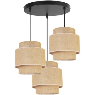 Light-Home Boho Hängelampe - Deckenlampe für Wohnzimmer Schlafzimmer und Esszimmer - Pendelleuchte aus Metall mit Lampenschirm aus Stoff - E27-3-Flammig Oval - Jute