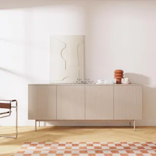 Kommode SOFT 200 cm, mit 4 Türen und geriffelten Fronten, Farbe Kaschmir, Push-to-Open - Beige