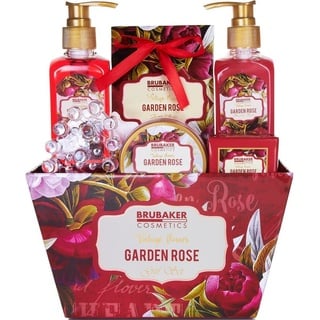 Brubaker Cosmetics Bade- und Dusch Set floraler Rosen- und Veilchen Duft - 7-teilig - Vintage Blumen Geschenkset mit Massage-Acryl