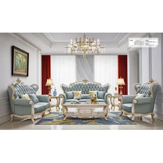 Barock Rokoko Wohnzimmer Set Sofagarnitur 3 2 1 Sitz Beistelltisch Tisch 6tlg. - Blau
