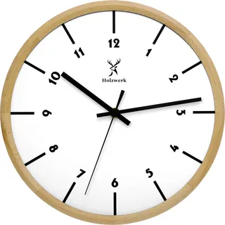 Holzwerk LÜNEBURG moderne skandinavische Quarz Wanduhr aus Holz, beige, weiß - Beige, Weiß, Schwarz