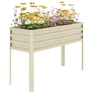Hochbeet, lackiertes Metall, Mini-Gewächshaus-Feature, Beige 127x44x80cm - Beige
