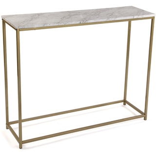 Versa Montpellier Schmales Möbelstück für den Eingangsbereich oder Flur, Moderner Konsolentisch, Maßnahmen (H x L x B) 81 x 30 x 100 cm, Holz und Metall, Farbe: Marmor und Gold