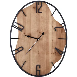Beliani Wanduhr Metall heller Holzfarbton/schwarz Meynes , Schwarz , 46x60x0.5 cm , Dekoration, Uhren, Wanduhren
