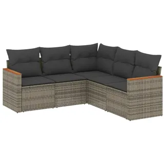 vidaXL 5-tlg. Garten-Sofagarnitur mit Kissen Grau Poly Rattan - Grau