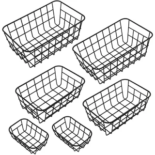Metall Aufbewahrungskorb schwarz je 2x 25/21 / 15 cm - 6er Set | Regal Gitterkorb ineinander Stapelbar - Drahtkorb Metallkorb Korb für Regal Schrank Küche Büro