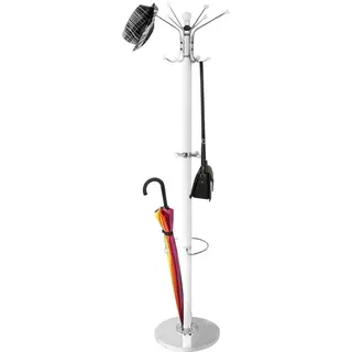 BAKAJI Kleiderständer Design Stehständer aus Metall mit 16 Haken Kleiderhaken Basis aus Marmor Größe 38 x 38 x 180 cm (Weiß)