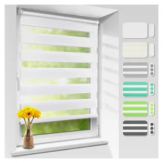 Doppelrollo Klemmfix ohne Bohren B40 x H210 cm (Stoffbreite 35 cm) Weiß, Duo Rollo, lichtdurchlässig & verdunkelnd, verstellbar für Fenster - Weiß