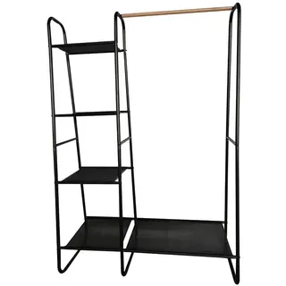 Perel Kleiderständer mit Kleiderstange und 5 Regalen, robuste Eisenrohrkonstruktion Ø 19 x 0,6 mm, ideal zur Aufbewahrung von Kleidung und Accessoires, 100 x 40 x 150 cm, Metall, schwarz